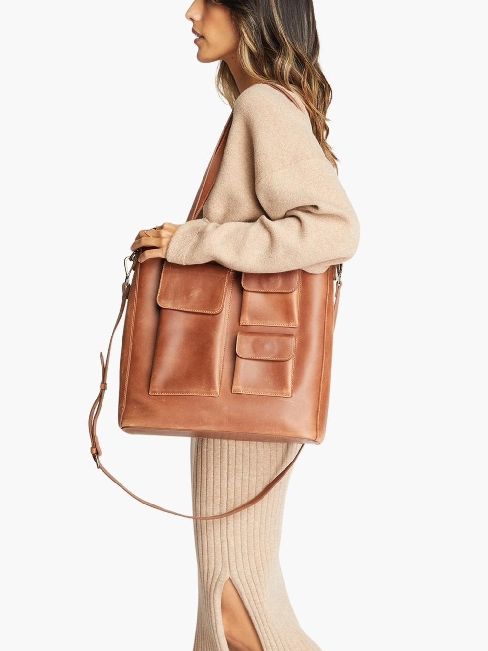 ABLE 100% Leather Olivia Tote in Whiskey Brown